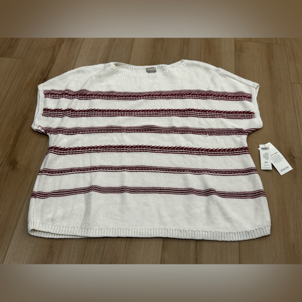 NWT Chico’s Red & White Striped Knit Top – Size XL Petite (XLP)
